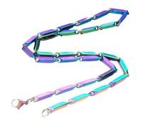 OAKKY 3mm Retro Moda Corte Rómbico Bambú Cadena Collar de Acero Inoxidable para Hombres Mujeres Hip Hop Melón Semilla En Forma de Arco Iris 23.6"