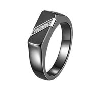 OAKKY 5MM Simple Clásico Corte Cuadrado Biselado Micro-pavé Zirconia Anillo de Pareja Liso Unisex Acero Inoxidable Anillos de Boda Negro Tamaño 8