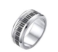 OAKKY 8mm Negro y Blanco Piano Llaves Rotativo Suerte Anillo Hombre Acero Inoxidable Ansiedad Preocupación Musical Estilo Banda Tamaño 22