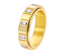 OAKKY Acero Inoxidable Anillo Giratorio para Mujer Corte Rectangular Circón Cúbico Banda Eternidad con Función Spinner Oro Blanco Talla 25
