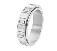 OAKKY Acero Inoxidable Anillo Giratorio para Mujer Corte Rectangular Circón Cúbico Banda Eternidad con Función Spinner Plata Blanco Talla 25