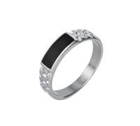 OAKKY Acero Inoxidable Anillo Meñique para Hombre Mujer Negro Rectángulo Incrustación Band Martillado Textura Joyas Regalo para Parejas Plata Talla 17