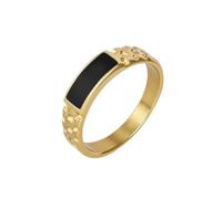 OAKKY Acero Inoxidable Anillo Meñique para Hombre Mujer Negro Rectángulo Incrustación Band Martillado Textura Joyas Regalo para Parejas Oro Talla 12