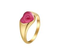 OAKKY Acero Inoxidable Anillo Promesa Corazón para Mujeres Audaz Minimalista Tema Amor Joyería Boda Compromiso Banda Rosa Forma Corazón Talla 19