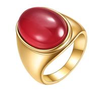 OAKKY Acero Inoxidable Ojo De Gato Anillo para Mujer Minimalista Vintage Gema Banda Retro Chatoyant Piedra Joyas Oro Rojo Talla 22