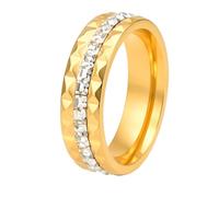 OAKKY Acero Inoxidable Unisex Anillo Eternidad Facetado Band con Circón Cúbico Joyas Boda Minimalistas Regalo Oro Talla 17