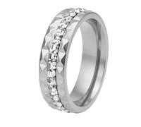 OAKKY Acero Inoxidable Unisex Anillo Eternidad Facetado Band con Circón Cúbico Joyas Boda Minimalistas Regalo Plata Talla 22