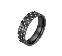OAKKY Acero Titanio Anillo con Circonita Cúbica Unisex Tablero Ajedrez Patrón Apilable Banda Moderno Geométrico Joyería Regalo Pareja Negro Talla 27