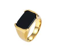 OAKKY Anillo Acero Inoxidable Men's Simple Pulido Negro Piedra Trend Personalidad Temperamento Boda Oro Talla 29