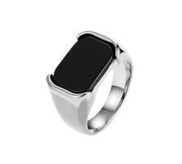OAKKY Anillo Acero Inoxidable Men's Simple Pulido Negro Piedra Trend Personalidad Temperamento Boda Plata Talla 25
