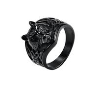 OAKKY Anillo Cabeza de Lobo Tótem Salvaje para Hombres Acero Inoxidable Declaración Masculina Negro Talla 17