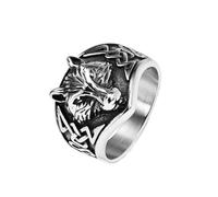 OAKKY Anillo Cabeza de Lobo Tótem Salvaje para Hombres Acero Inoxidable Declaración Masculina Plata Talla 25
