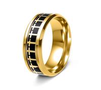 OAKKY Anillo Círculo de Cruces Patrón Cruz Repetitivo Anillo Banda para Hombres Mujeres Acero Inoxidable Amuleto Creencia Joyería Religiosa Oro Negro Talla 12