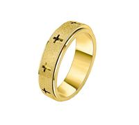 OAKKY Anillo Cruz Fidget Spinner para Hombres Mujeres Banda Exterior Giratoria Arenada Interactivo Joyería Acero Inoxidable Oro Talla 19