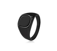 OAKKY Anillo Cuadrado Minimalista Piedra Negra para Hombres Mujeres Acero Inoxidable Pulido Banda Geométrico Simple Joyería Negro Talla 25