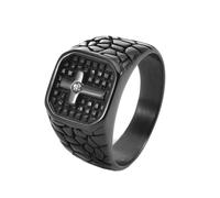 OAKKY Anillo de Cruz de Cristal con Incrustaciones de Personalidad Única Retro Irregular Crack Punk Anillos de Estilo Punk Para Hombres Acero Inoxidable Negro Talla 22