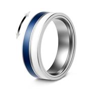 OAKKY Anillo Giratorio Anti-Estrés para Ansiedad Hombres Mujeres Anillo Giratorio Banda Acero Inoxidable Giratorio con Rayas Giratorias Azul Blanco Talla 14