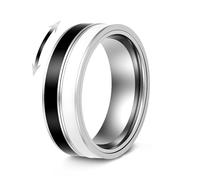 OAKKY Anillo Giratorio Anti-Estrés para Ansiedad Hombres Mujeres Anillo Giratorio Banda Acero Inoxidable Giratorio con Rayas Giratorias Negro Blanco Talla 14