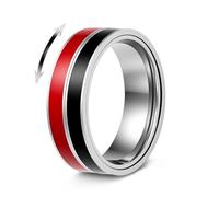 OAKKY Anillo Giratorio Anti-Estrés para Ansiedad Hombres Mujeres Anillo Giratorio Banda Acero Inoxidable Giratorio con Rayas Giratorias Negro Rojo Talla 25