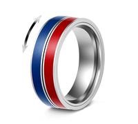 OAKKY Anillo Giratorio Anti-Estrés para Ansiedad Hombres Mujeres Anillo Giratorio Banda Acero Inoxidable Giratorio con Rayas Giratorias Azul Rojo Talla 22