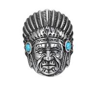 OAKKY Anillo Jefe Nativo Americano para Hombre Acero Inoxidable Retro Personalizado con Turquesa Alma Nómada Inquebrantable Talla 22