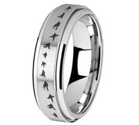 OAKKY Anillo Pájaro Giratorio Anti-Estrés de Acero Inoxidable con Banda Giratoria para Hombres Mujeres Meditación Patrón de Golondrina Volante Plata Talla 25