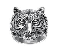 OAKKY Anillo Vintage 3D Cabeza de Tigre Majestuosa para Hombre Acero Inoxidable Salvaje Punk Tipo Duro Plateado Talla 35