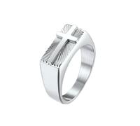 OAKKY Anillos Boda Hombre Acero Inoxidable Sello Luz Sagrada Cruz Retro Hip Hop Tendencias Dominante Fiesta Regalo Plata Talla 17