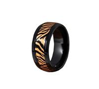 OAKKY Anillos de Rayas de Tigre para Mujeres Hombres Negro Acero Inoxidable Audaz Estampado de Animal Feroz Diseño Único Joyería Talla 14