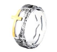 OAKKY Anillos Góticos para Hombres Anillo Cruz Textura Martillada Banda Acero Inoxidable Punk Joyería Declaración Oro Talla 25