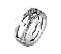 OAKKY Anillos Góticos para Hombres Anillo Cruz Textura Martillada Banda Acero Inoxidable Punk Joyería Declaración Plata Talla 29