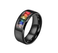 OAKKY Arco Iris Circón Cúbico LGBT Pride Anillo Acero Inoxidable Esmalte Lesbiana Gay Bisexual LGBTQ Pride Month Suertudo Personalizado Statement Banda Matrimonio Negro Talla 25