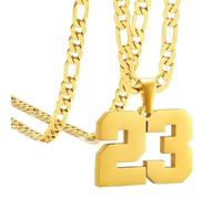 OAKKY Atletas Número 0-99 Colgante Collar para Hombres Mujeres Acero Inoxidable Ángeles Números Collares Joyería Deportiva Cool Hip Hop con Cadena Oro 23
