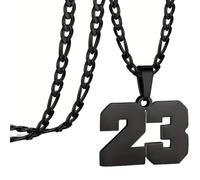 OAKKY Atletas Número 0-99 Colgante Collar para Hombres Mujeres Acero Inoxidable Ángeles Números Collares Joyería Deportiva Cool Hip Hop con Cadena Negro 23