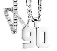 OAKKY Atletas Número 0-99 Colgante Collar para Hombres Mujeres Acero Inoxidable Ángeles Números Collares Joyería Deportiva Cool Hip Hop con Cadena Plata 90