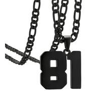 OAKKY Atletas Número 0-99 Colgante Collar para Hombres Mujeres Acero Inoxidable Ángeles Números Collares Joyería Deportiva Cool Hip Hop con Cadena Negro 81
