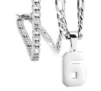 OAKKY Atletas Número 0-99 Colgante Collar para Hombres Mujeres Acero Inoxidable Ángeles Números Collares Joyería Deportiva Cool Hip Hop con Cadena Plata 6