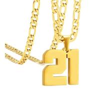 OAKKY Atletas Número 0-99 Colgante Collar para Hombres Mujeres Acero Inoxidable Ángeles Números Collares Joyería Deportiva Cool Hip Hop con Cadena Oro 21