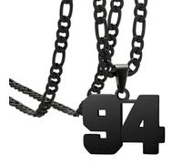 OAKKY Atletas Número 0-99 Colgante Collar para Hombres Mujeres Acero Inoxidable Ángeles Números Collares Joyería Deportiva Cool Hip Hop con Cadena Negro 94