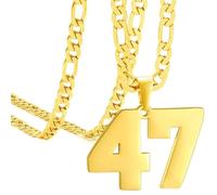 OAKKY Atletas Número 0-99 Colgante Collar para Hombres Mujeres Acero Inoxidable Ángeles Números Collares Joyería Deportiva Cool Hip Hop con Cadena Oro 47