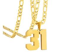 OAKKY Atletas Número 0-99 Colgante Collar para Hombres Mujeres Acero Inoxidable Ángeles Números Collares Joyería Deportiva Cool Hip Hop con Cadena Oro 31