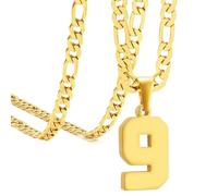 OAKKY Atletas Número 0-99 Colgante Collar para Hombres Mujeres Acero Inoxidable Ángeles Números Collares Joyería Deportiva Cool Hip Hop con Cadena Oro 9