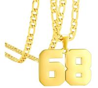 OAKKY Atletas Número 0-99 Colgante Collar para Hombres Mujeres Acero Inoxidable Ángeles Números Collares Joyería Deportiva Cool Hip Hop con Cadena Oro 68