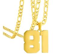 OAKKY Atletas Número 0-99 Colgante Collar para Hombres Mujeres Acero Inoxidable Ángeles Números Collares Joyería Deportiva Cool Hip Hop con Cadena Oro 81