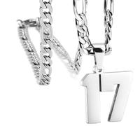 OAKKY Atletas Número 0-99 Colgante Collar para Hombres Mujeres Acero Inoxidable Ángeles Números Collares Joyería Deportiva Cool Hip Hop con Cadena Plata 17