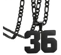 OAKKY Atletas Número 0-99 Colgante Collar para Hombres Mujeres Acero Inoxidable Ángeles Números Collares Joyería Deportiva Cool Hip Hop con Cadena Negro 36