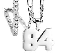 OAKKY Atletas Número 0-99 Colgante Collar para Hombres Mujeres Acero Inoxidable Ángeles Números Collares Joyería Deportiva Cool Hip Hop con Cadena Plata 84