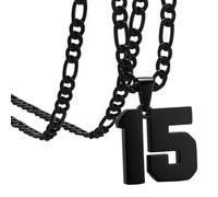 OAKKY Atletas Número 0-99 Colgante Collar para Hombres Mujeres Acero Inoxidable Ángeles Números Collares Joyería Deportiva Cool Hip Hop con Cadena Negro 15