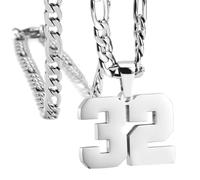 OAKKY Atletas Número 0-99 Colgante Collar para Hombres Mujeres Acero Inoxidable Ángeles Números Collares Joyería Deportiva Cool Hip Hop con Cadena Plata 32