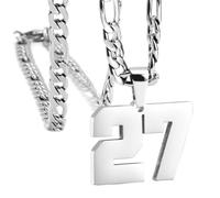 OAKKY Atletas Número 0-99 Colgante Collar para Hombres Mujeres Acero Inoxidable Ángeles Números Collares Joyería Deportiva Cool Hip Hop con Cadena Plata 27